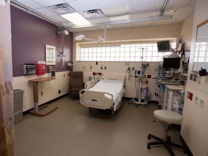 view of patient care room inside of the emergency care center 