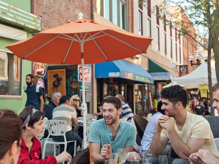 People outside at a restaurant