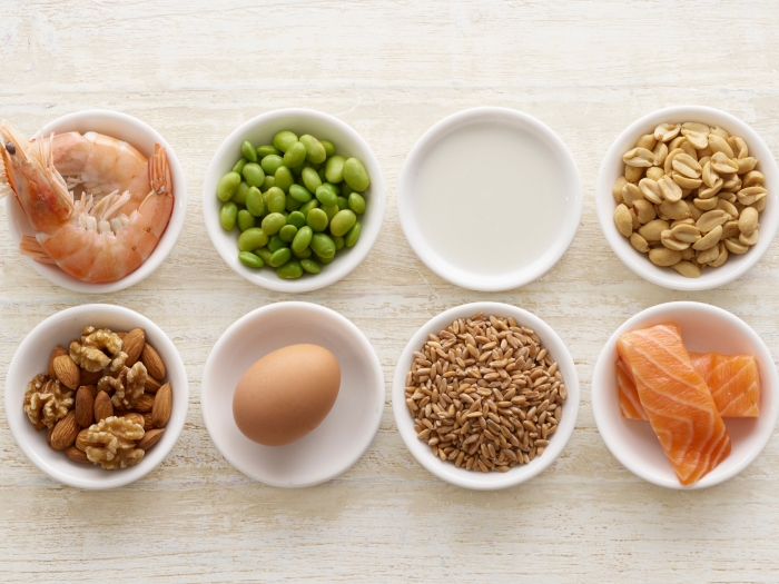 white bowls with allergens in each one