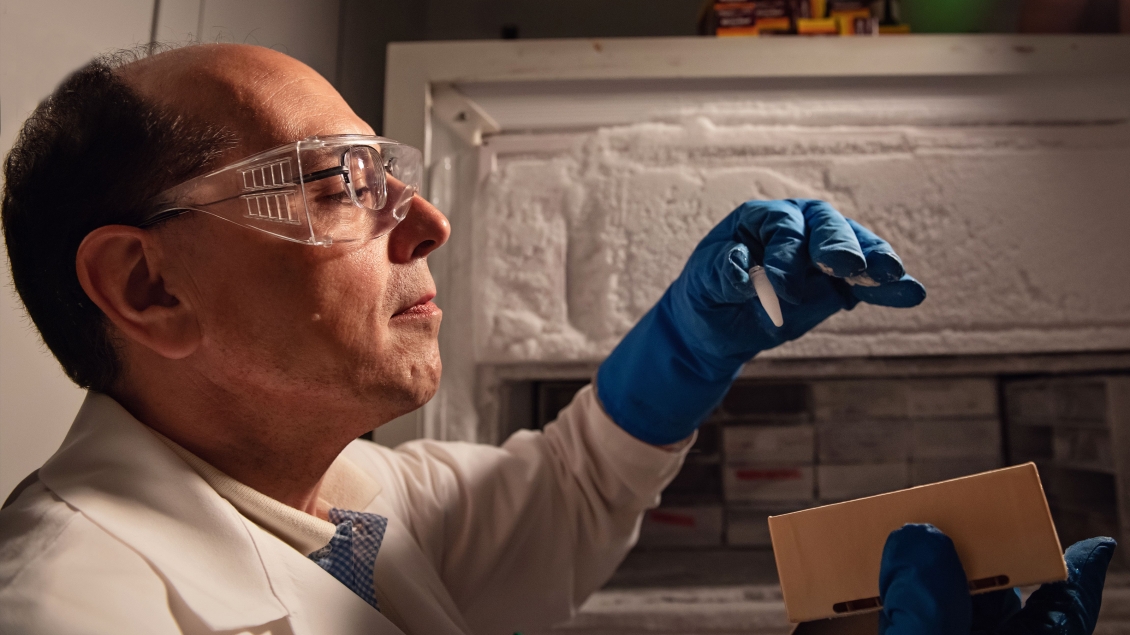 A person using lab equipment for biology