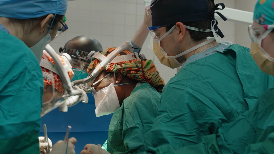 Surgeons working in an operating room