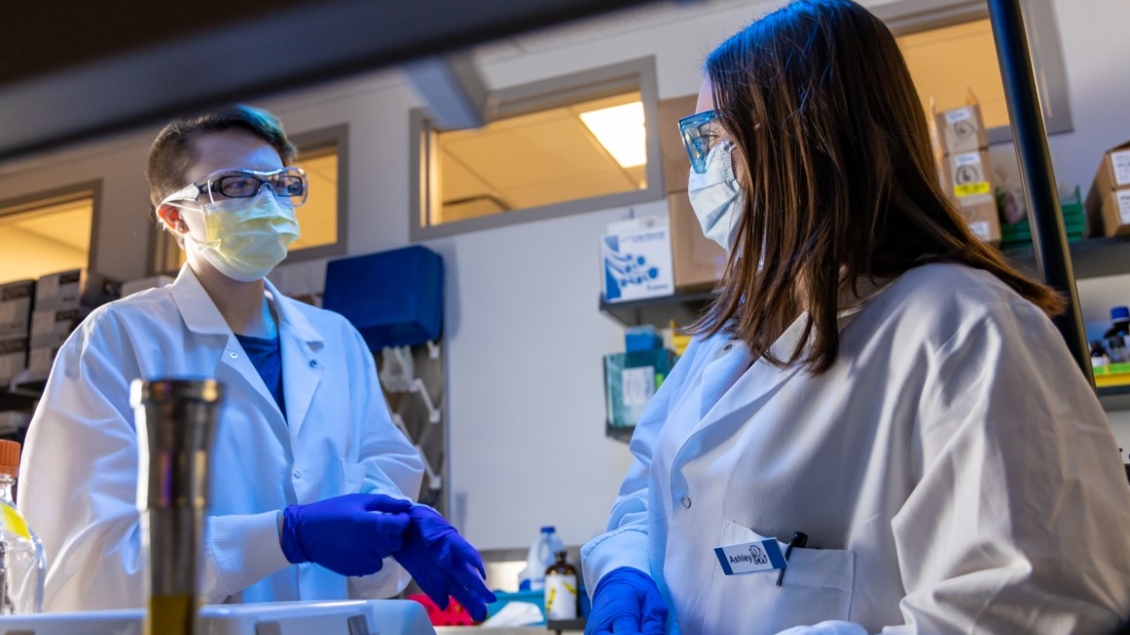 Researchers talk in Snitkin Lab