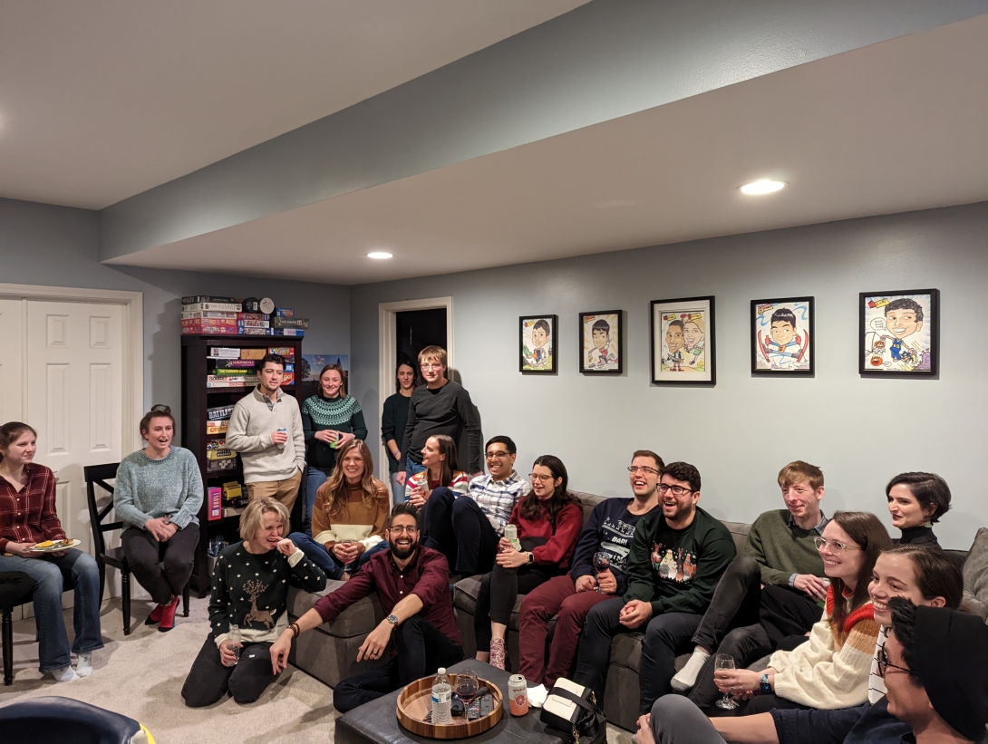 Med-Peds residents gather for a holiday party at a house